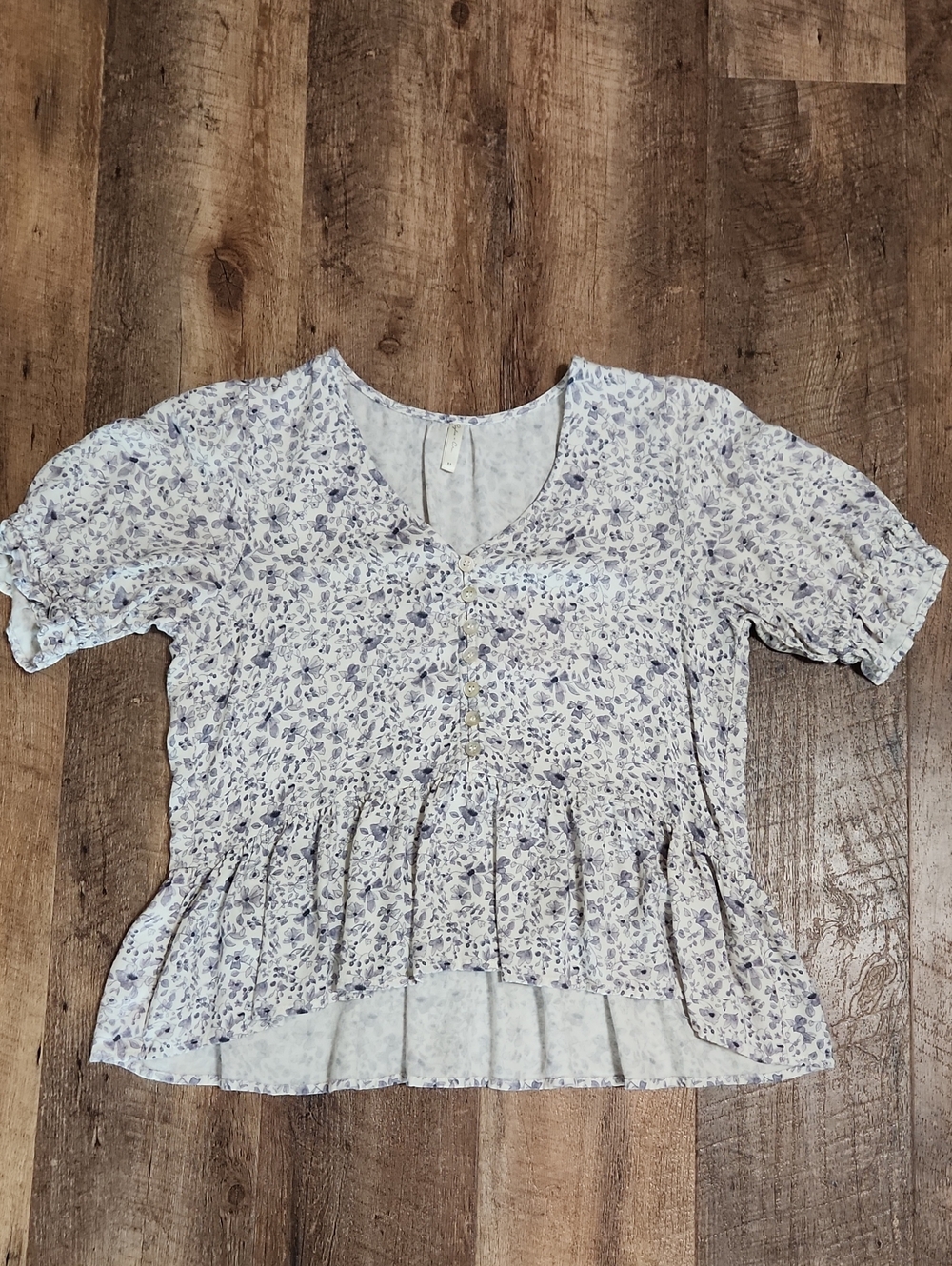 Rylee + Cru Light Purple Floral Peplum Short Sleeve Top